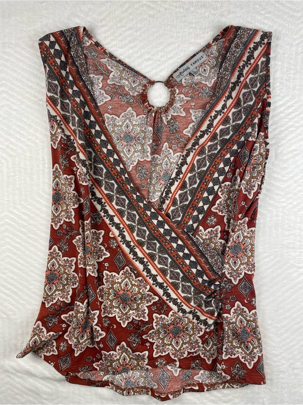 Absolutely Famous Rust Paisley Wrap-Style Tank with Ring Detail